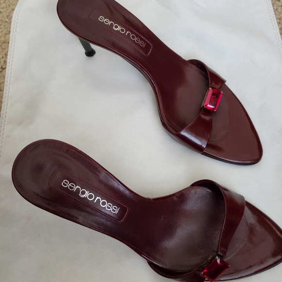 Sergio Rossi Shoes - Sergio Rossi Leather Ruby Gemstone 925 Sterling Silver Women's Heels Size 6